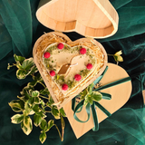 Heart candle with raspberries, vegan and rustic, in wooden gift box