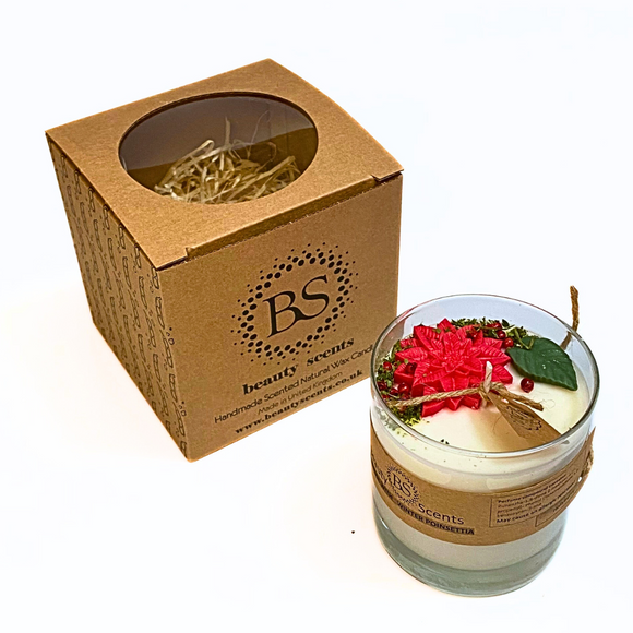 Large Glass Candle with Winter Poinsettia, box of 6