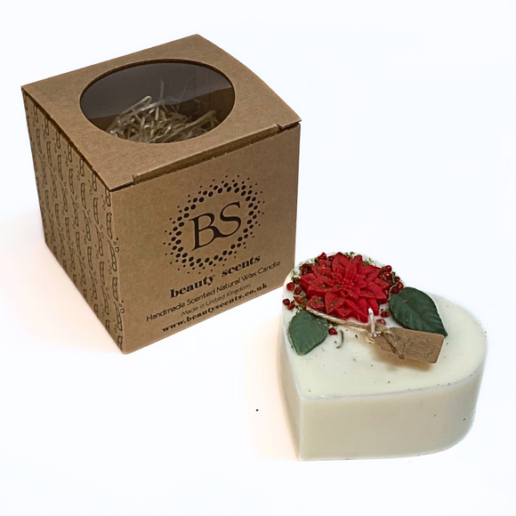 Large Heart Candle with Winter Poinsettia, box of 6