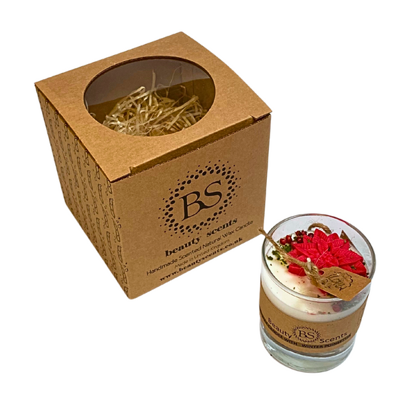 Small Glass Candle with Winter Poinsettia, box of 6