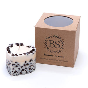 Small Heart Scented Soy Wax  Candle With Coffee Beans box of 6