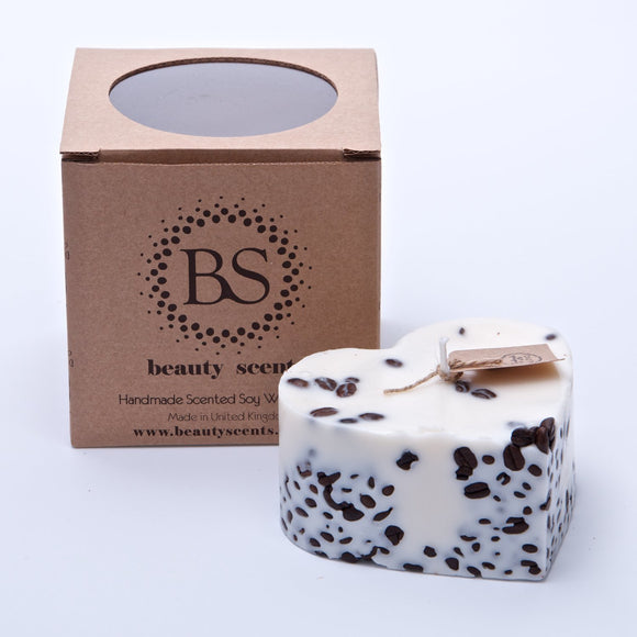 Large Heart Scented Soy Wax  Candle With Coffee Beans box of 6