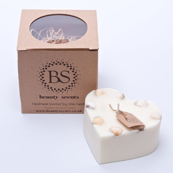 Large Heart Scented Soy Wax  Candle With Sea Shells box of 6