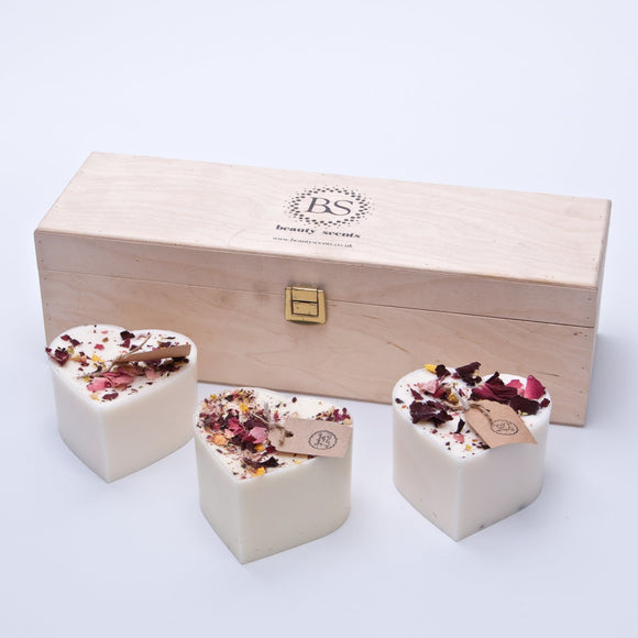 Gift Set of 3 Heart Shape Candles with Rose Petals