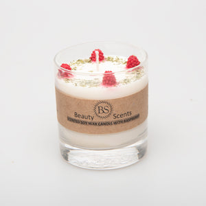 Large Candles with Raspberry in glass container, box of 6