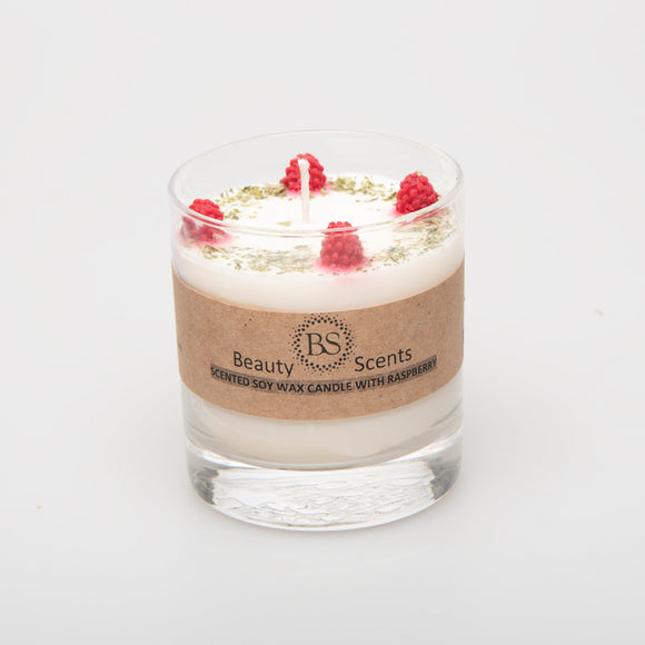 Large Candles with Raspberry in glass container, box of 6